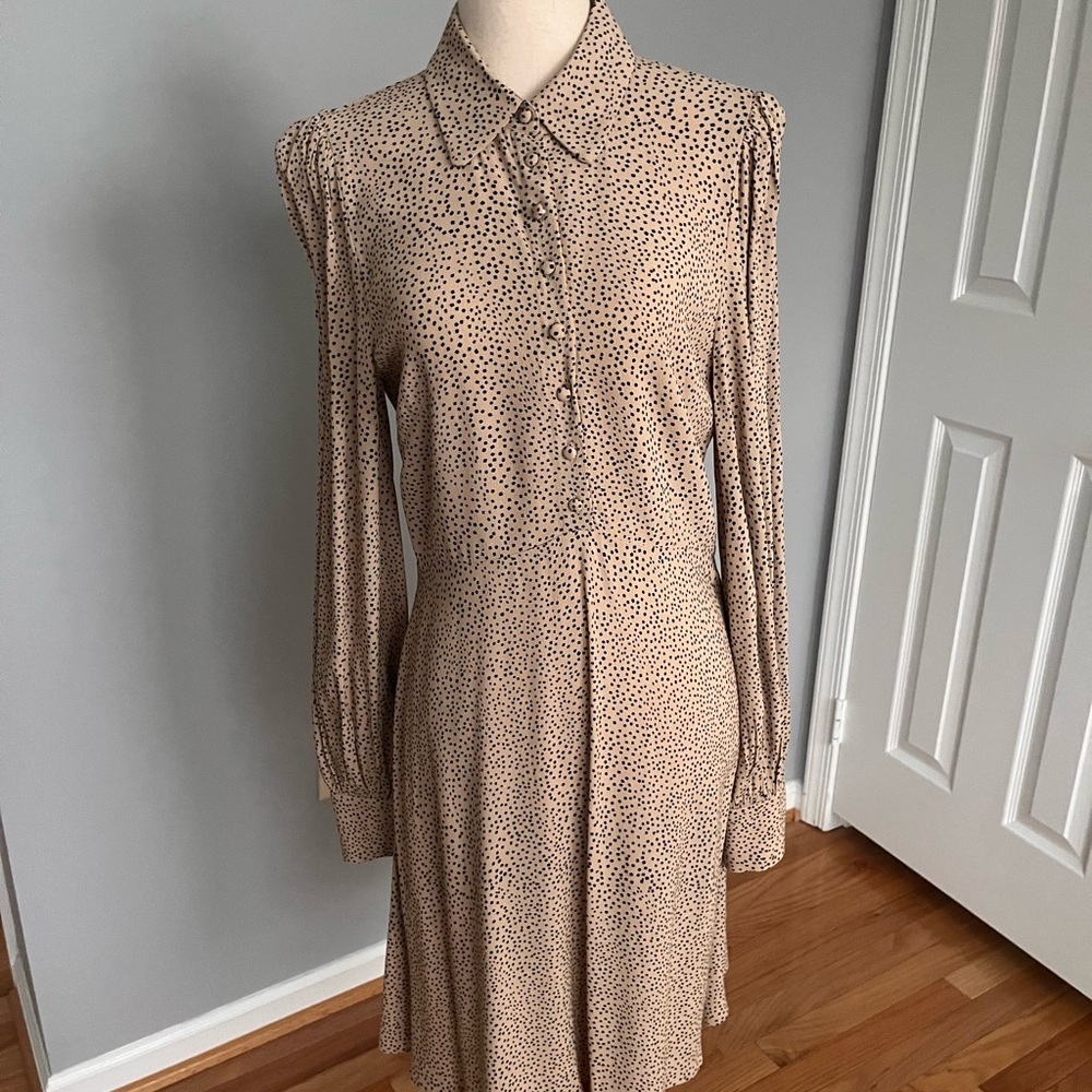 & Other Stories Tan Long Sleeve Bishop Sleeve Dress